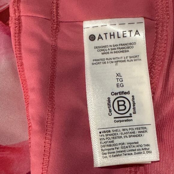 Athleta X-Large Printed Run With It Shorts Activewear UPF Lined Zip-Pocket Pink - Picture 6 of 11